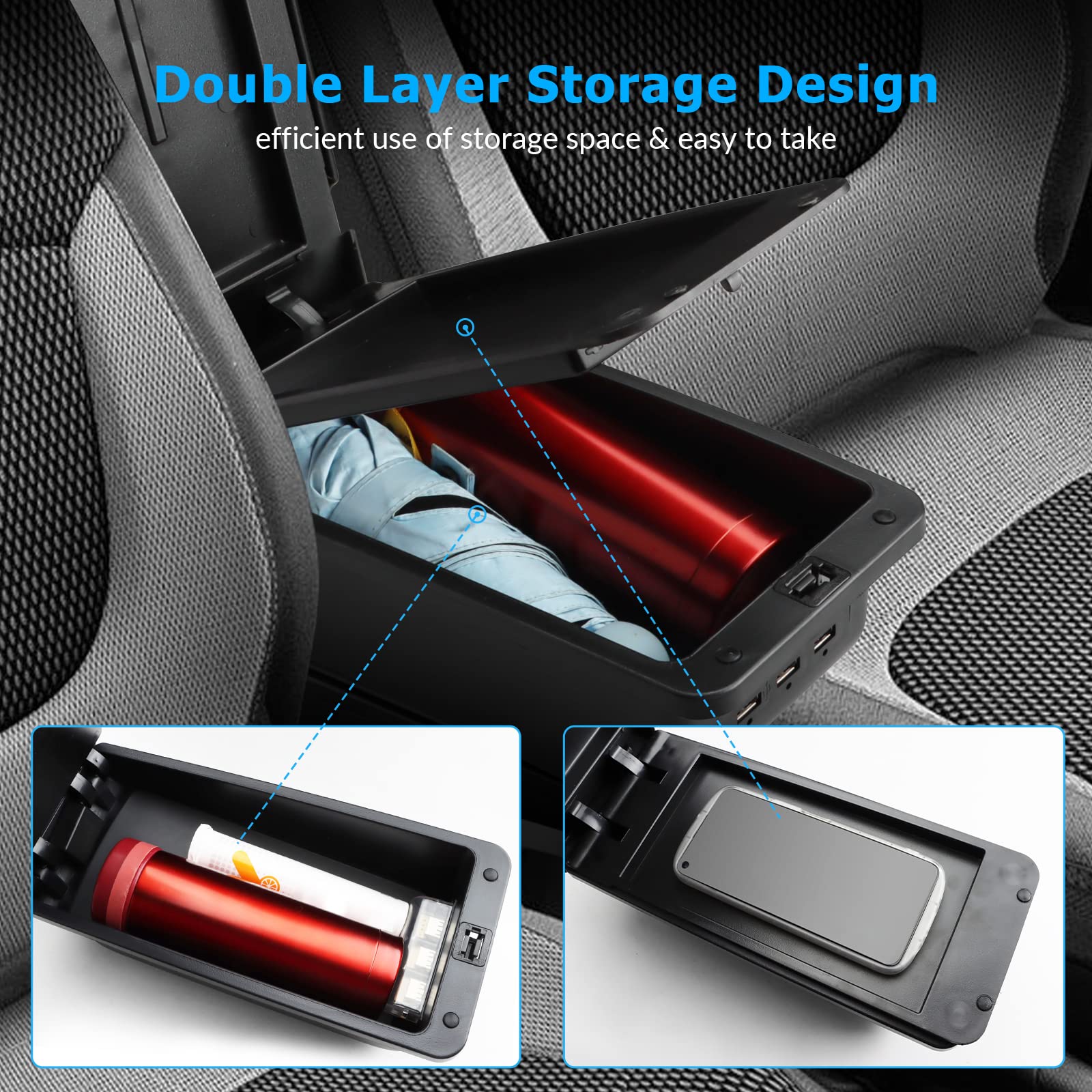 MARCHFA Bracciolo per console centrale senza porta USB per Clio 4 2014 2015 2016 2017 2018 Captur Portaoggetti in ecopelle (nero)