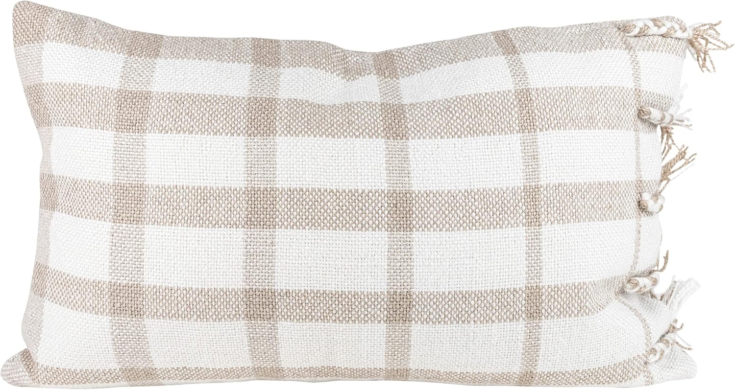 Foreside Home & Garden Taupe Plaid 14X22 Hand Woven Filled Outdoor Pillow