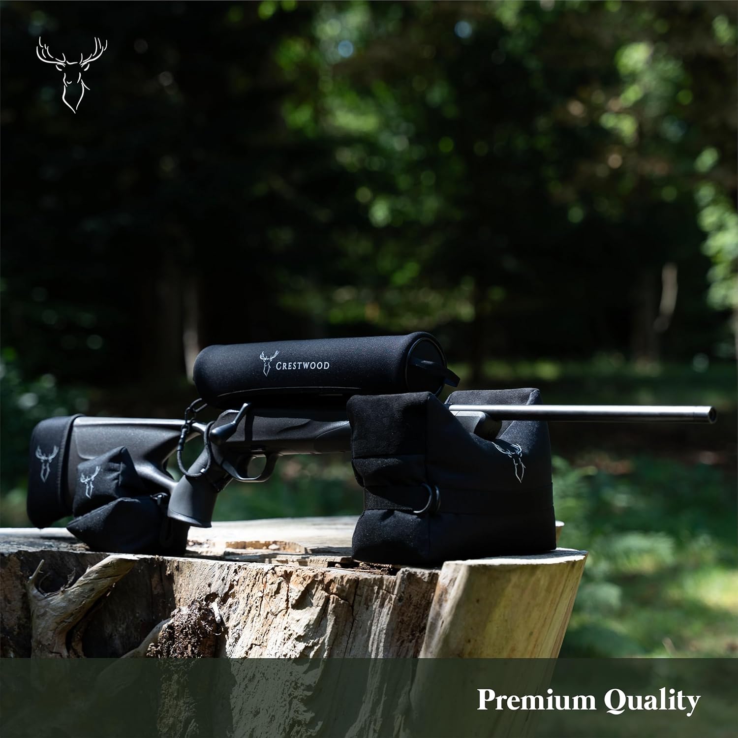 CRESTWOOD Shooting Rest Bags Front and Rear, Rifle Sand Bags for Shooting Range & Hunting, Durable Weighted Gun Rest Support, Bench Rest Shooting Sandbags for Rifles & Pistols (Unfilled)
