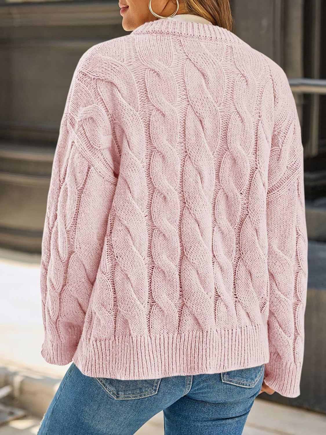 Saodimallsu Womens Cable Knit Cardigan Sweaters Long Sleeve Button Down Crewneck Casual Loose Fall Sweater Coats - Image 5