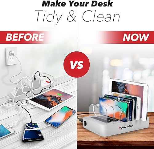 Miniatura 6 de Poweroni Base de carga USB - 6 puertos - Estación de carga rápida para múltiples dispositivos Apple - Estación de carga multidispositivo -