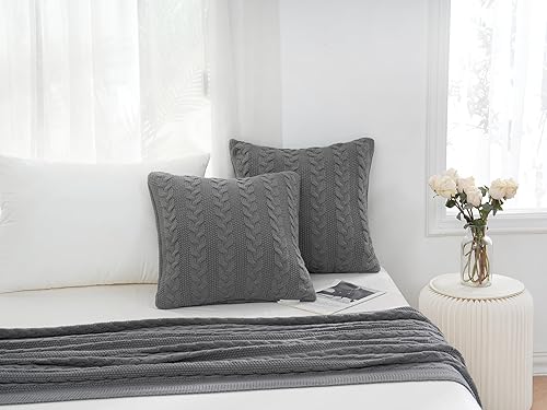 Miniatura 6 de Almohadas de 20 x 20 pulgadas, almohadas de sofá con inserto suave y forma cuadrada de flor de cable, almohadas decorativas para sofá, cama, sala de