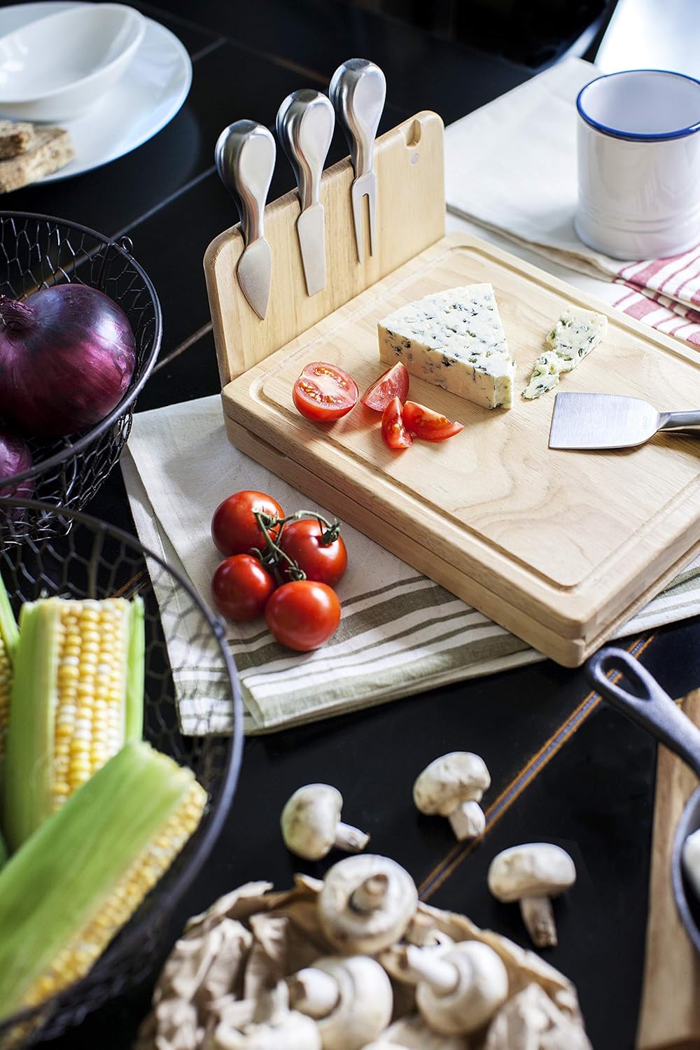 TOSCANA - a Picnic Time brand Asiago Cheese Board and Knife Set, Charcuterie Board Set, Wood Cutting Board with Cheese Knives, (Parawood)
