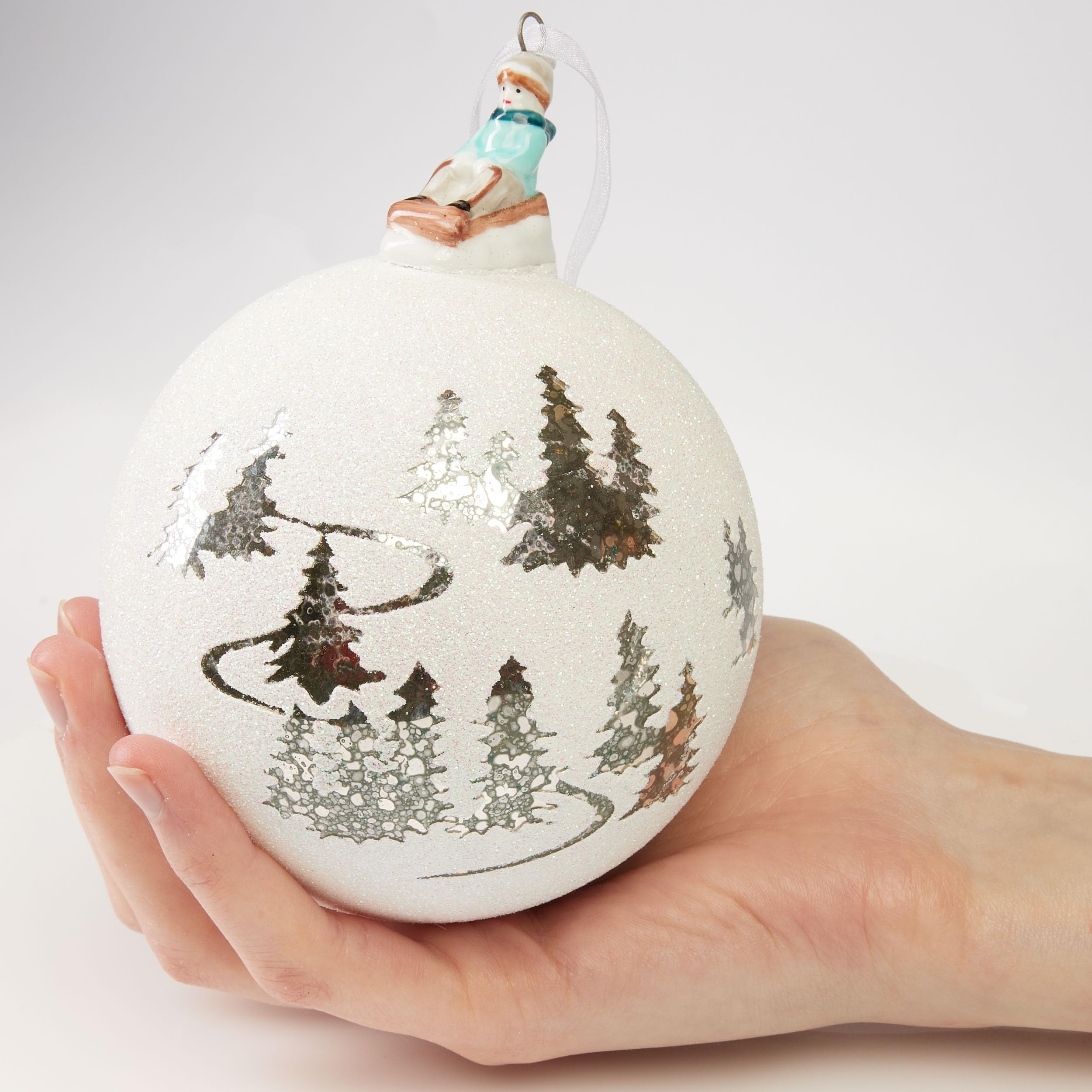 BRUBAKER Premium Pallina di Natale Rossa con Figura di Cervo - Decorazione per Albero di Natale da 10 cm con Perline - Pallina in Vetro Decorata a Mano - Decorazione Natalizia