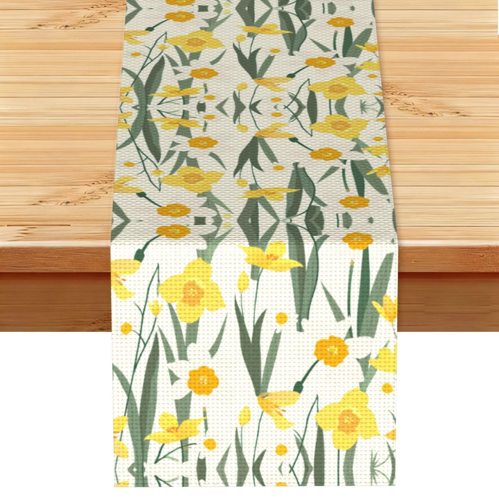 Brisk Yellow Blooms Printed Table Runner 13 x 72, Wrinkle Resistant Decor for Dining Table Coffee Table Fireplace