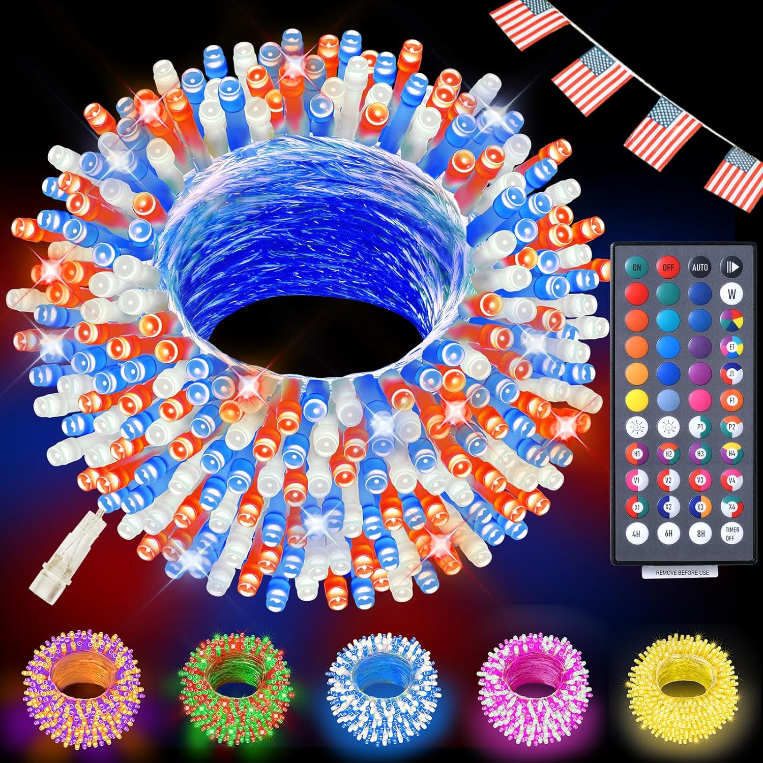 LitHome Color Changing Christmas Lights, 34 Colors 66Ft 200 LED Christmas String Lights with Remote, Connectable Plug in Christmas Tree Lights Indoor Outdoor Party for Patriotic 4th of July Decoration RGB-Clear Wire 200LED-66FT