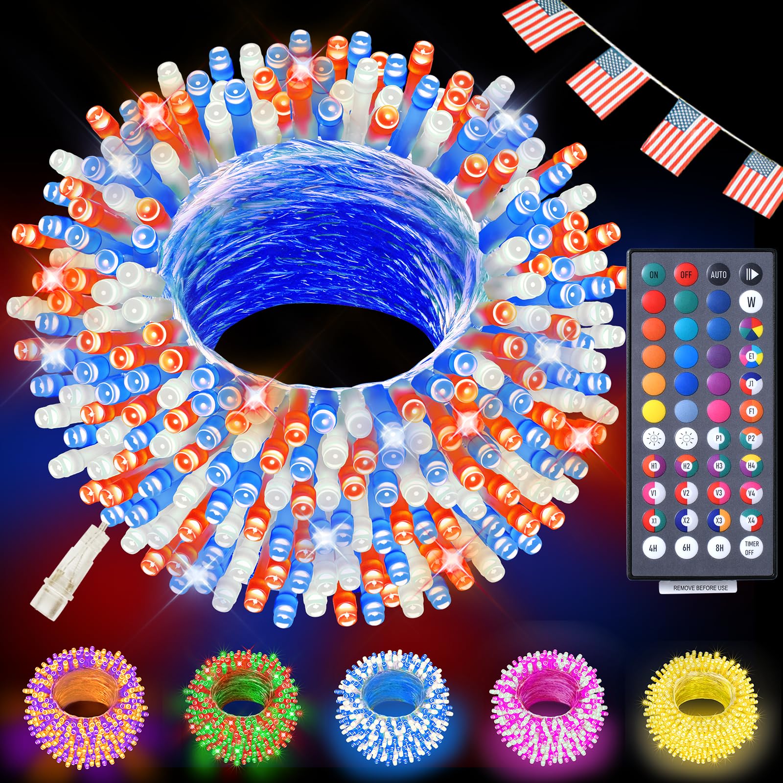LitHome Color Changing Christmas Lights, 34 Colors 66Ft 200 LED Christmas String Lights with Remote, Connectable Plug in Christmas Tree Lights Indoor Outdoor Party for Patriotic 4th of July Decoration