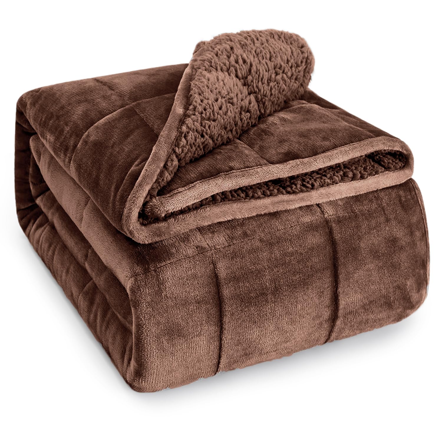 Wemore Sherpa Fleece Weighted Blanket for Adult 15 lbs Twin 48"x72" Brown