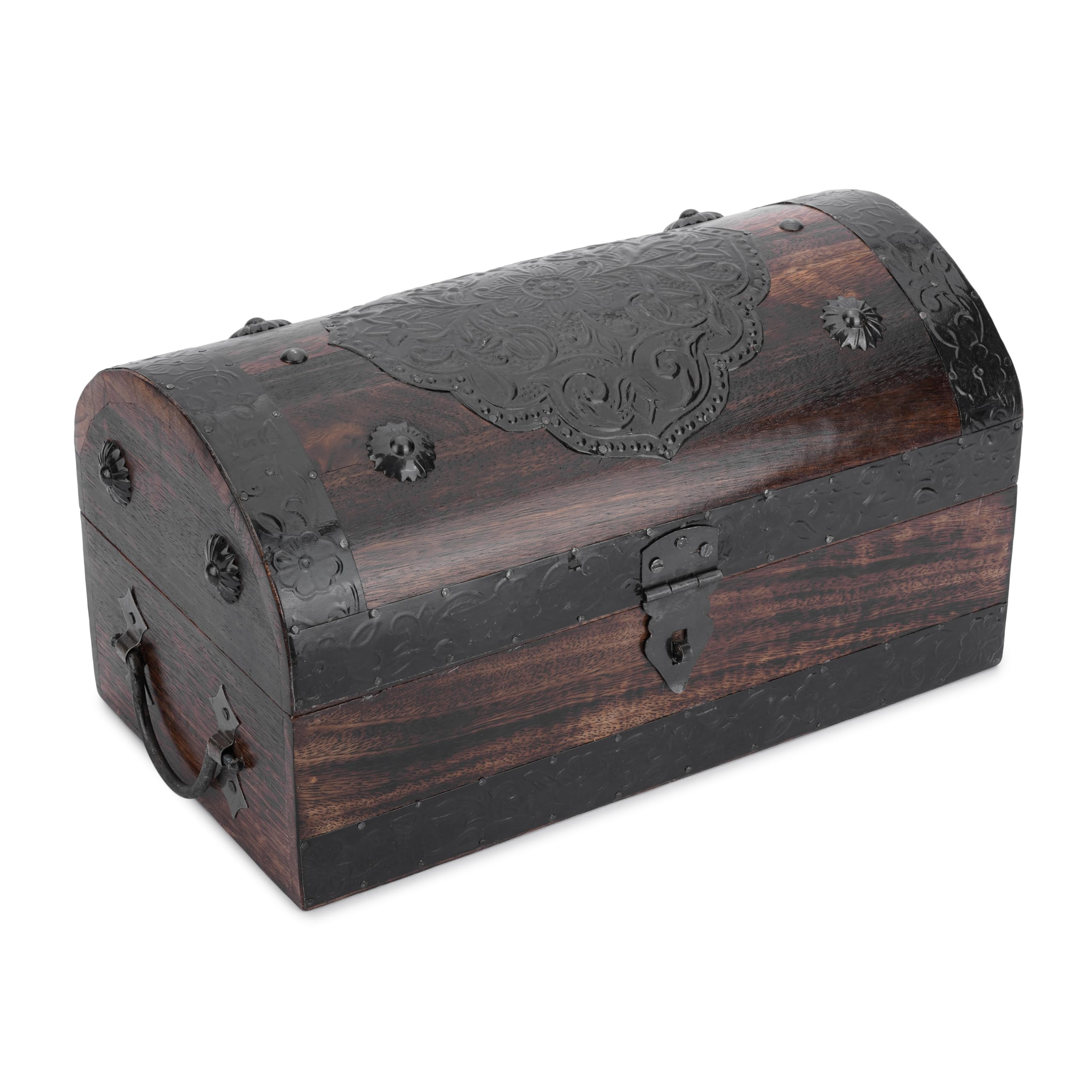 Cofre del Tesoro Pirata de Madera de Mango Hecho a Mano, Caja Decorativa Vintage 28 x 15 x 15 cm