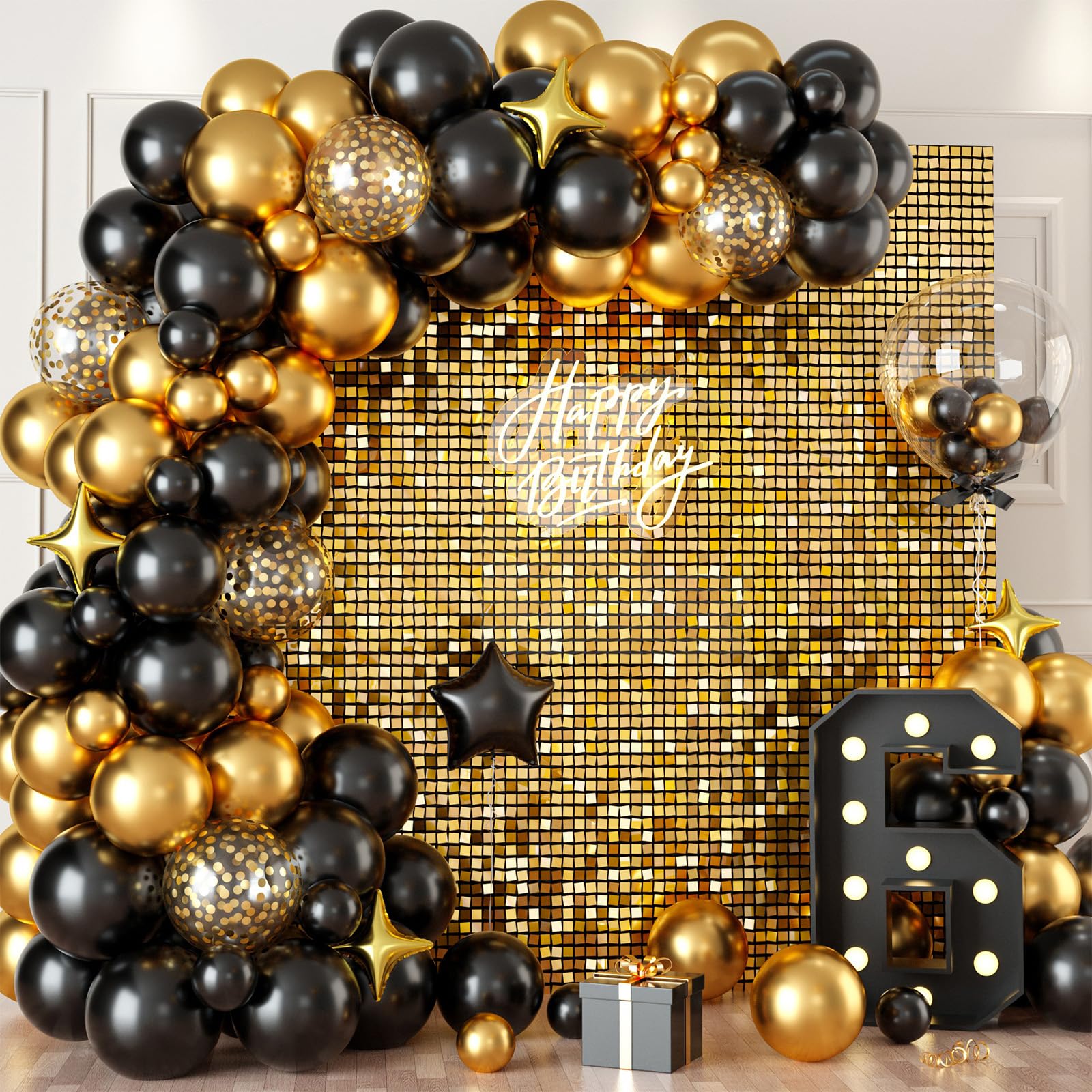 Biapian Gold Shimmer Wall Backdrop, 24PCS Square Sequin Shimmer Wall Panels Color Laser Gold Glitter Photography Props for Party Decorations Indoor or