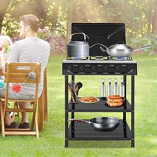 Gas Stove Portable Stove 5 Burner, with Support Leg Stand and Wind Blocking Cover Adapter Manual Ignition Camping Stove, for Home, Apartment, Outdoor Cooking, Black(NO Hose)