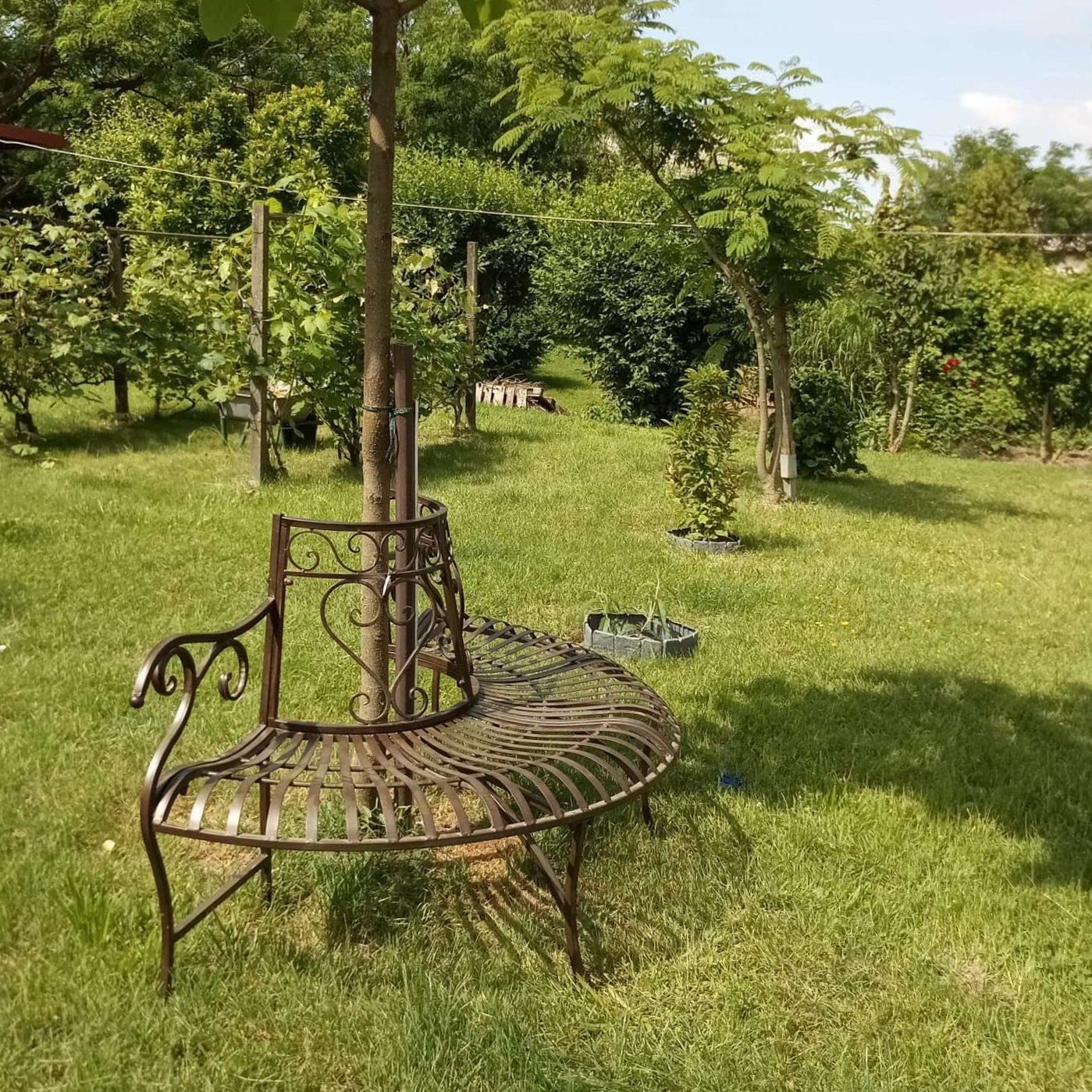 aubaho Gartenbank Baumbank Bank Garten Möbel Mobiliar Metall braun 146cm Garten