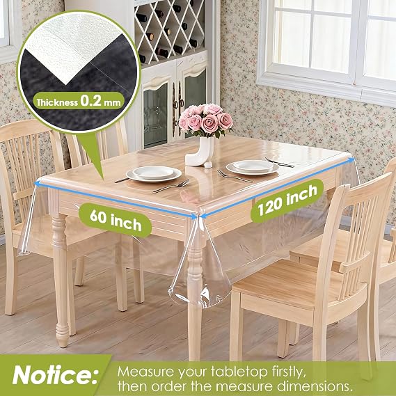 Clear Table Cover Protector 120 x 60 Inch, Lightweight PVC Waterproof Tablecloth for Dining Table, Cut to Fit Protector for Wood, Glass and Marble Tables, Game Day Watch Soccer Party 0.2mm