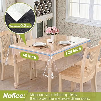 Clear Table Cover Protector 120 x 60 Inch, Lightweight PVC Waterproof Tablecloth for Dining Table, Cut to Fit Protector for Wood, Glass and Marble Tables, Game Day Watch Soccer Party 0.2mm