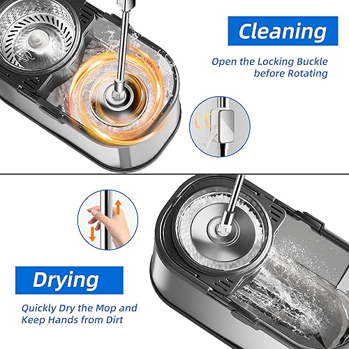 Miniatura 3 de Trapeador giratorio y cubo con escurridor para el hogar, trapeador de 360 y cubo con agua limpia y sucia separada, mopa de polvo húmedo