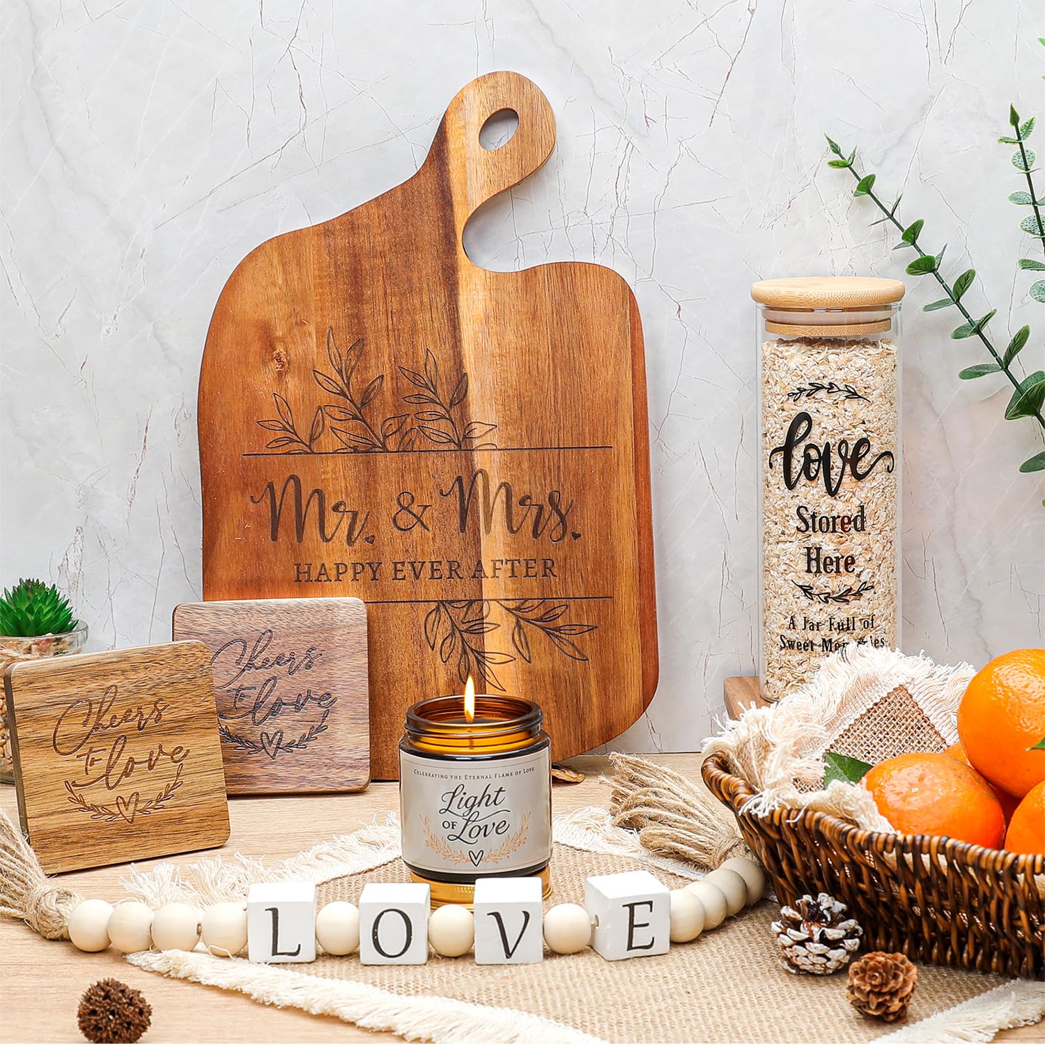 Wedding Gifts for Couples 2026, Gifts for couples,Bride Shower Gifts,Anniversary Engagement Gift,Mr and Mrs Cutting Board Basket Set