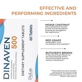 Dulc - Dinaven 500, Diosmin Hesperidin 500mg Dietary Supplement 60 Tablets, Enriched with Butcher\'s Broom, Horse Chestnut Extract and Grape Seed Extract, Made in Italy
