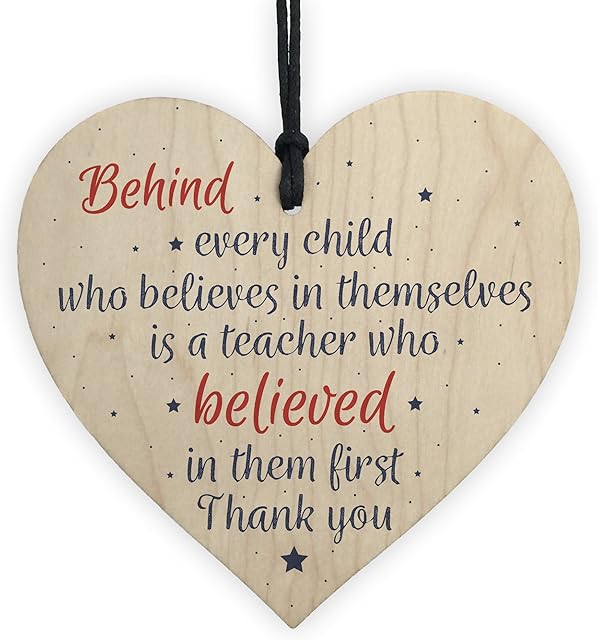 RED OCEAN Handmade Wooden Heart Gift For Teacher Tutor Mentor Leaving Present Thank You Gifts