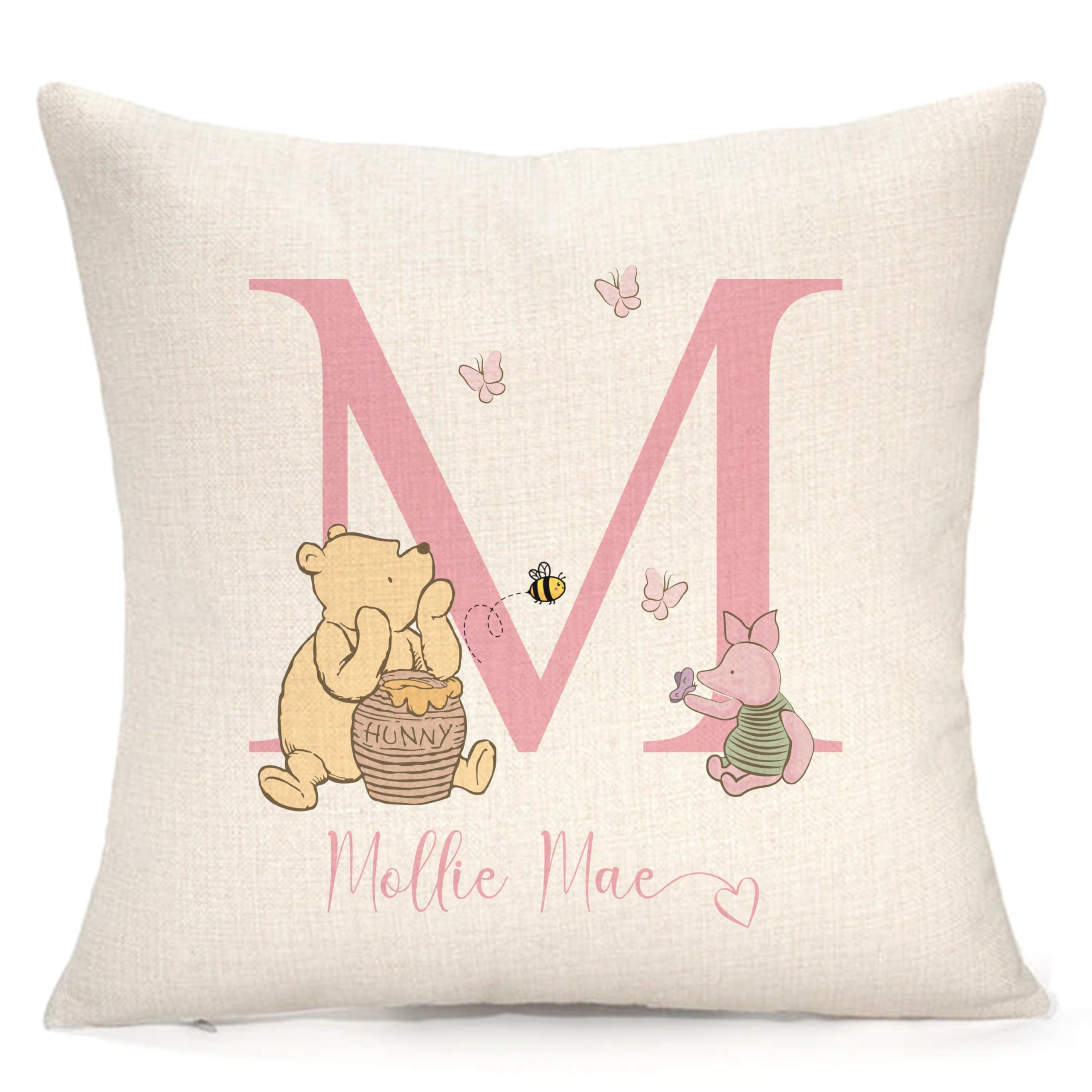 Stamford Design Studio Personalised Original A.A. Milne's Winnie-the-Pooh Cushion | Lovely Gift | Birthday Gift | New Baby Gift | Pink or Blue | Pillow/Cushion