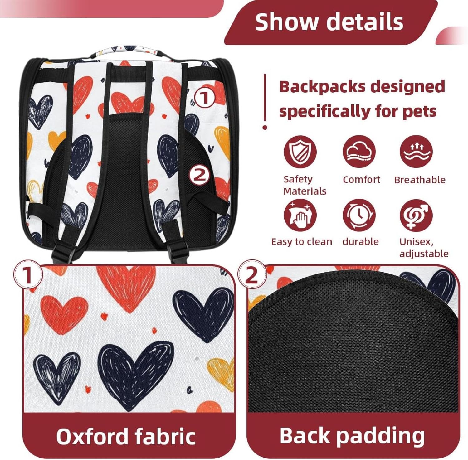 Flat Doodle Hearts (14) Pet Carrier Airline Approved Soft Sided Portable Cozy Travel Pet Bag, Car Seat Safe Carrier for Cats and Dogs