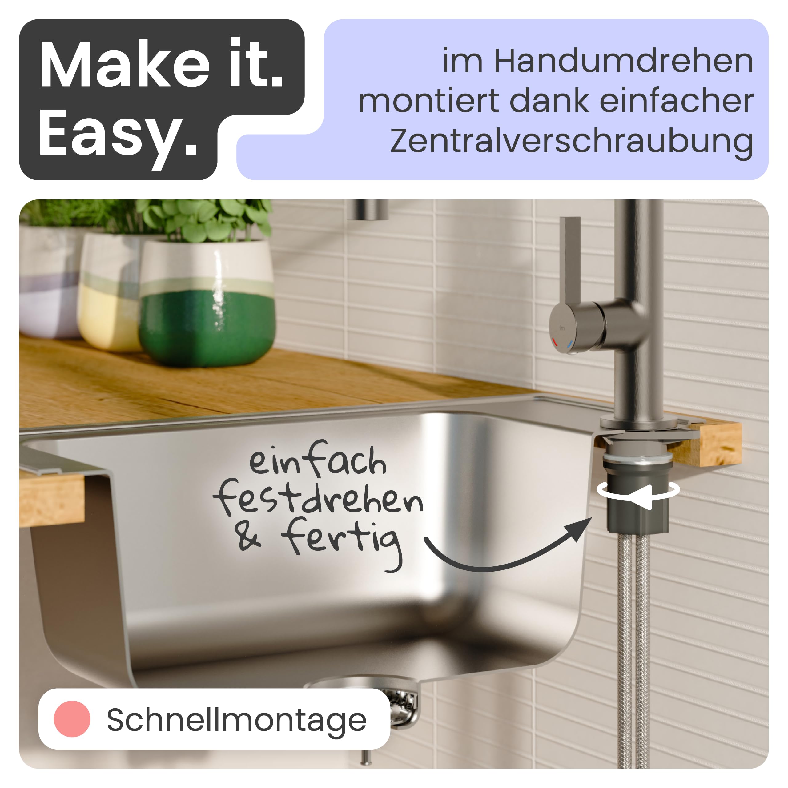 instmaier Nova | Küchenarmatur mit flexibler Geschirrbrause | Graphit matt | Wasserhahn Küche 360° schwenkbar | Spültischarmatur mit 2 Strahlarten | Mischbatterie