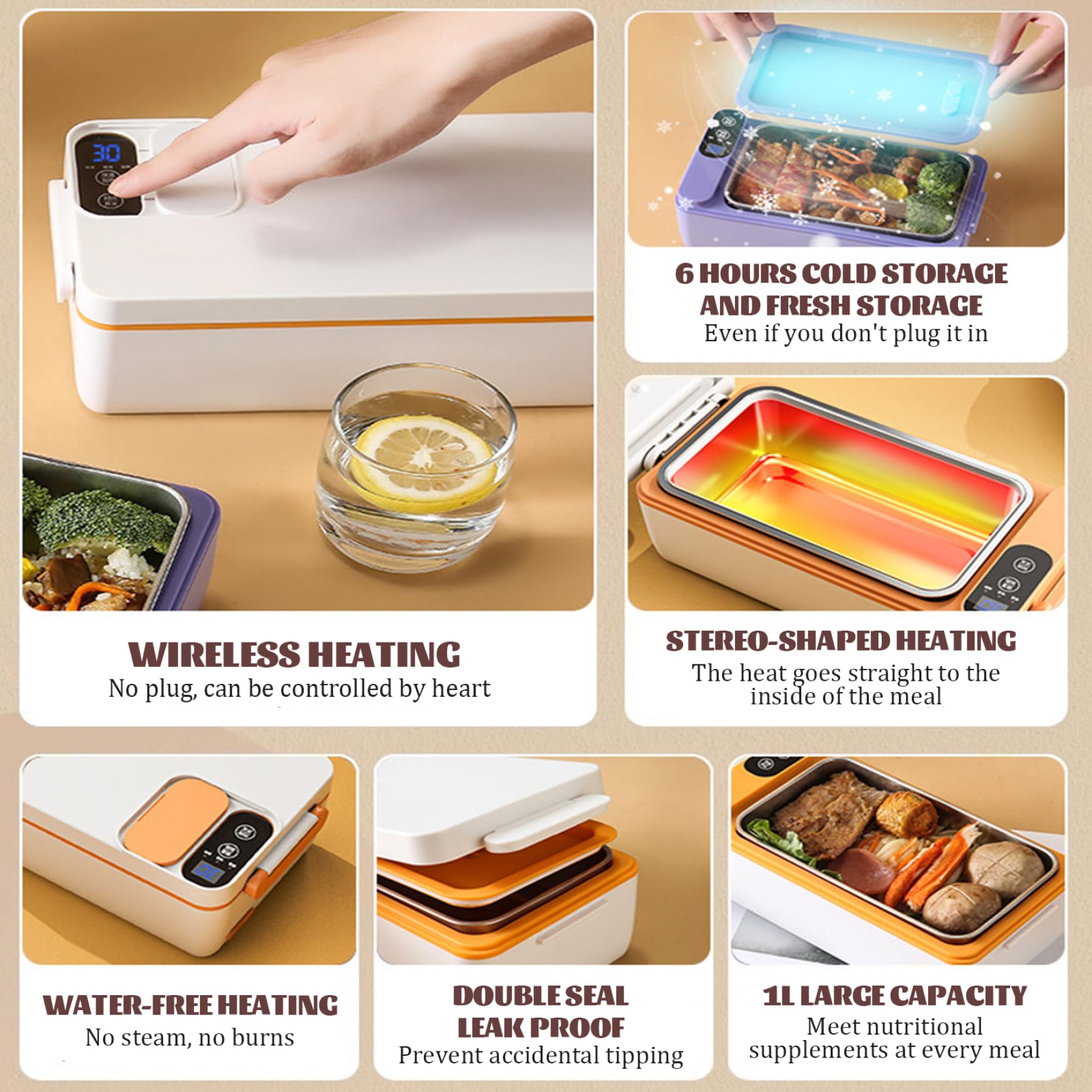 Lunch Box Chauffante Électrique 1.5L,Récipient Amovible en Acier Inoxydable 304 pour Camion