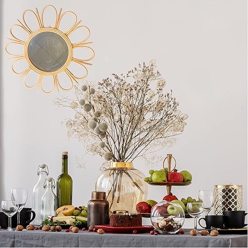 Miniatura 5 de Village Wonders Espejo de ratán de 24 pulgadas, espejo redondo de ratán, espejos de pared de ratán, espejo redondo creativo Art Deco para sala de