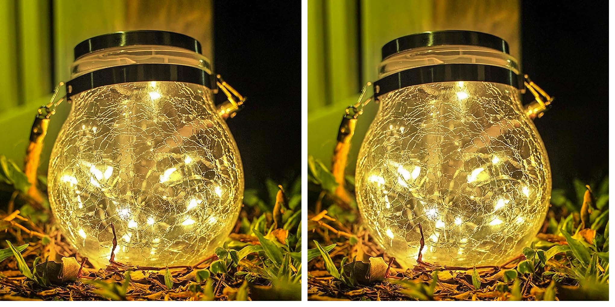 M LEDme - Farolillo Solar Exterior, luz cálida, SphereGlass Linternas Solares de Cristal Craquelado para Jardin, Luz Solar con Soporte Extraíble, Césped, Navidad, 2W, LM8074 — view 2