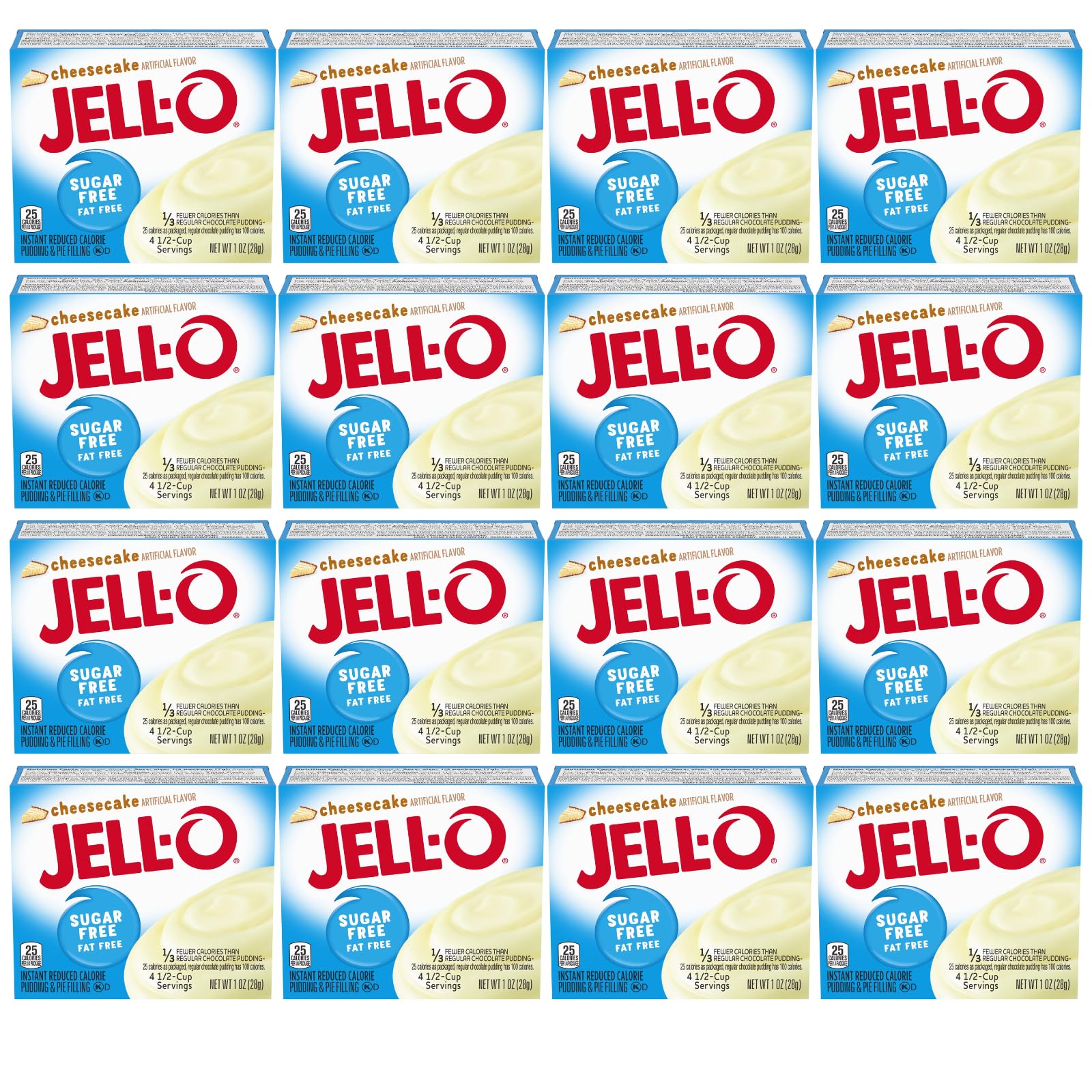 Jell-O Zero Sugar Instant Pudding & Pie Filling Mix, Cheesecake Flavor, Reduced Calorie Dessert for Baking, Pies & No-Bake Recipes, 1 oz (Pack of 12)