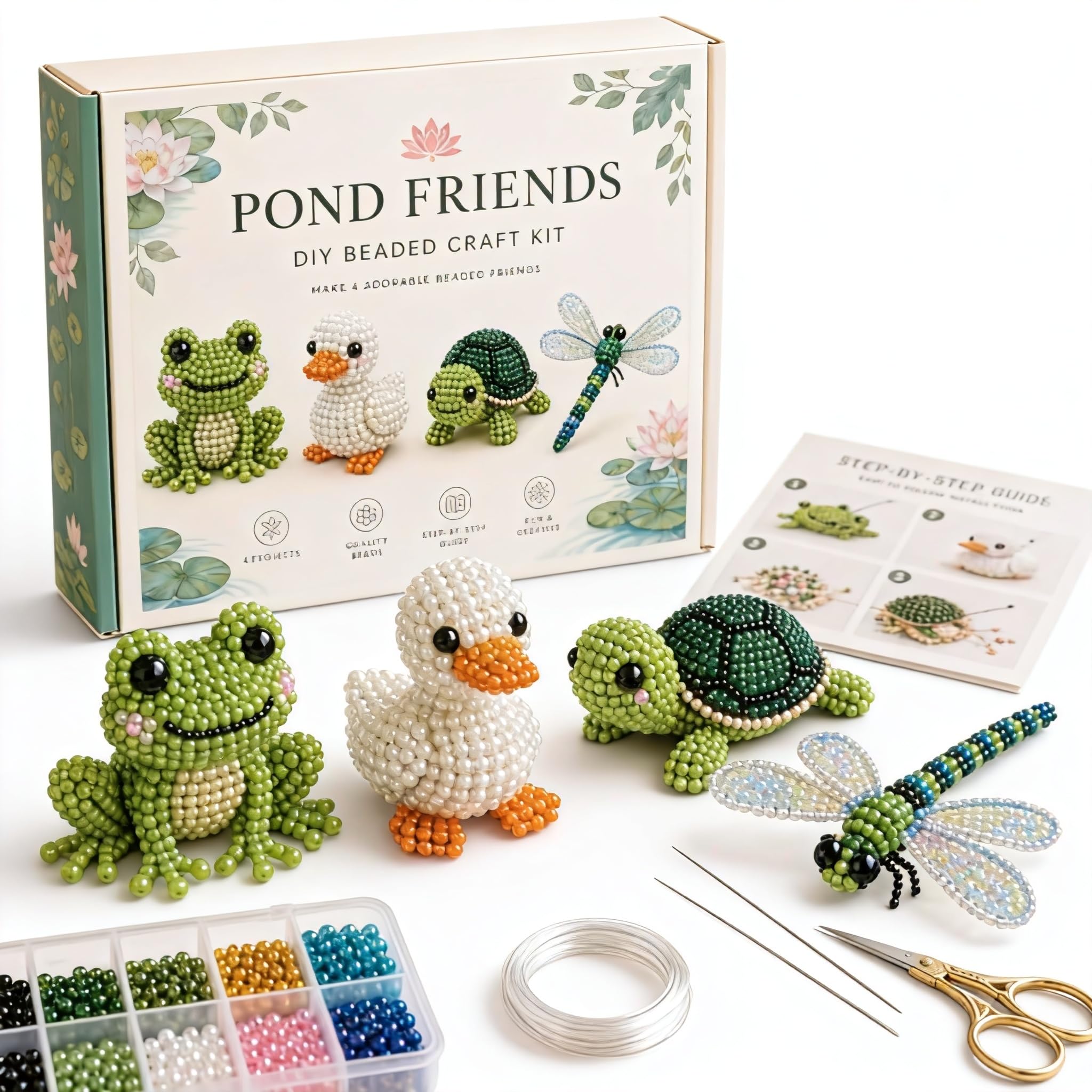 Hamosky 3D Beaded Animal DIY Kit, Handmade 3D Beadwork Art Craft Set, DIY Animals Beadwork Craft Kits,Beginner Friendly Craft Kit with Step-by-Step Instructions for Teenss (Pond Friend)