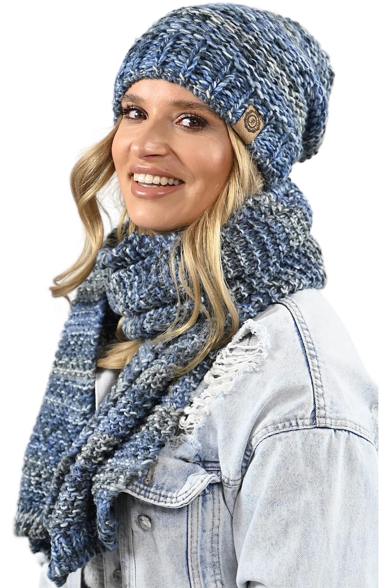 Alur Mütze Damen Beanie mit Schal Set Wintermütze Strickmütze - Warme Elastisch Elegant Winter Mütze Schal Eko - Weiches Garn Stilvoll Universell Warm