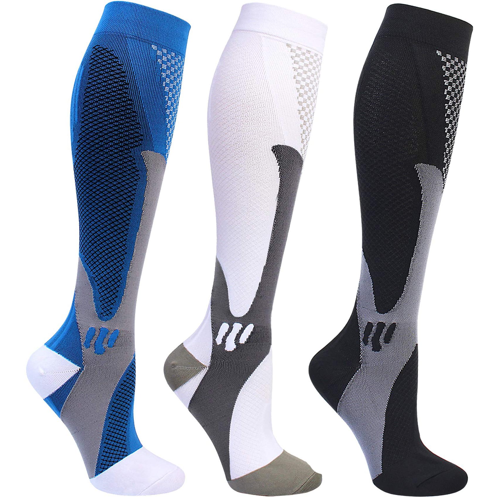 Sweet seven Compression Socks 3 Pairs - 20-30 mmHg Support for Women & Men - Flight, Running, Pregnancy, Medical Circulation Stockings