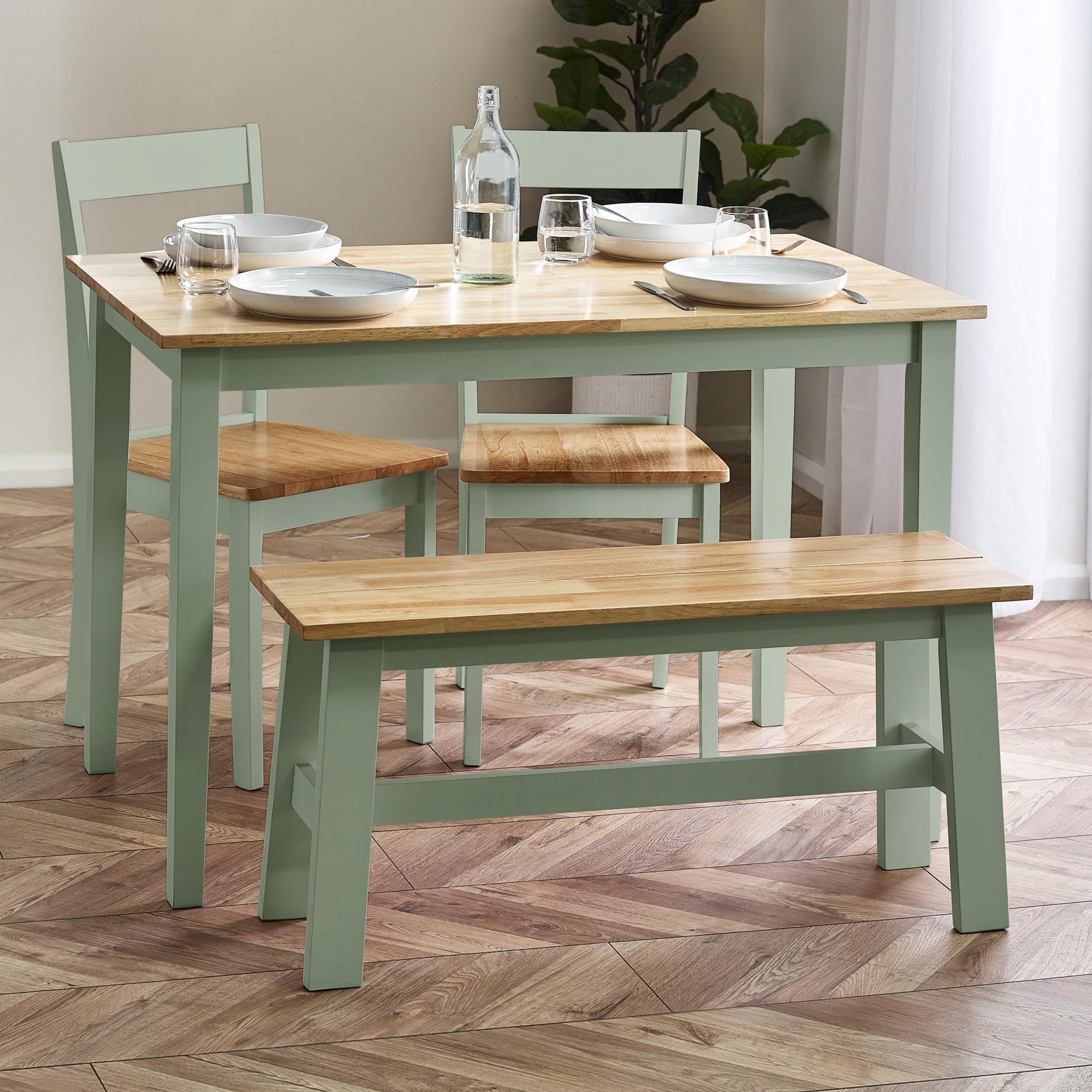 Julian Bowen Linwood Dining Table - Sage Green and Wood Rectangular Kitchen Table for 2-4 People, 114 x 68cm, Rustic & Compact 4 Seater Tabletop for Dining Room - Oak Effect
