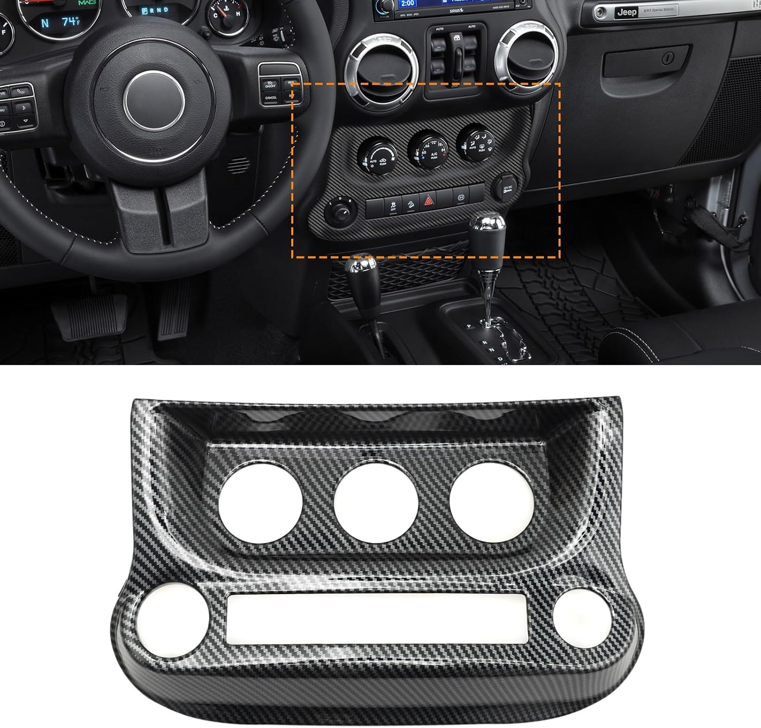 Hoypeyfiy Air Conditioning Switch Panel Cover Trim, Carbon Fiber Interior Decoration Accessories, Replacement for Jeep Wrangler JK JKU 2011-2017