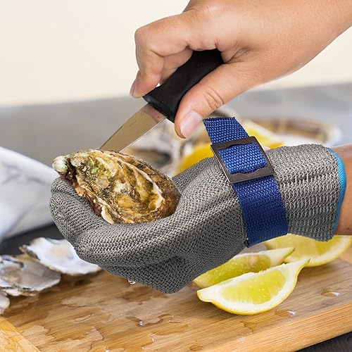 Miniatura 4 de Schwer - Guantes de trabajo resistentes al corte, hechos de malla metálica de alambre de acero inoxidable, para hombres y mujeres, para abrir