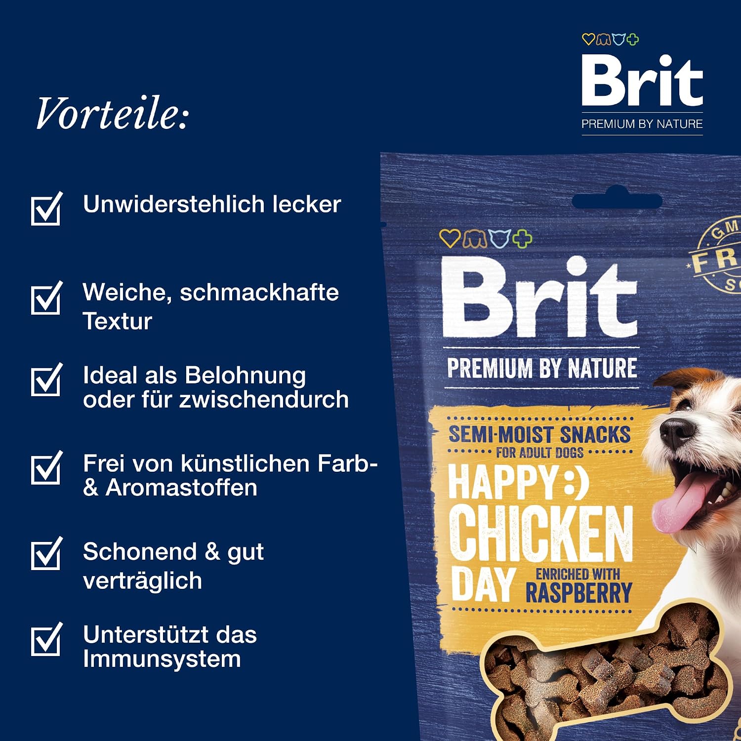 Brit Premium by Nature Dog — полувлажные лакомства с курицей и малиной, лакомства для собак, способствующие улучшению пищеварения и укреплению иммунитета, 180 г