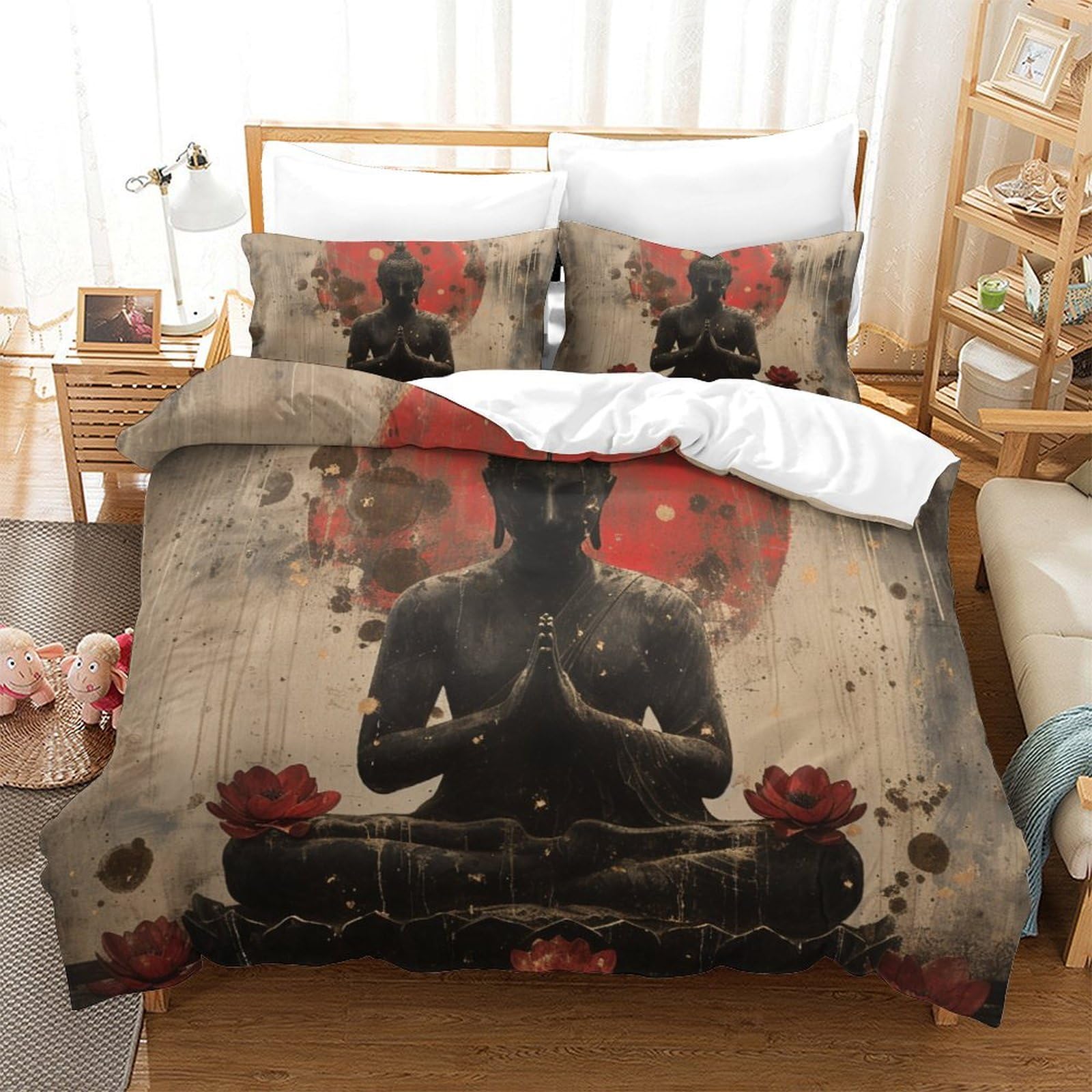 Housses de couettes Bouddha 3 pièces 260x220 linge de lit microfibre respirante Super King