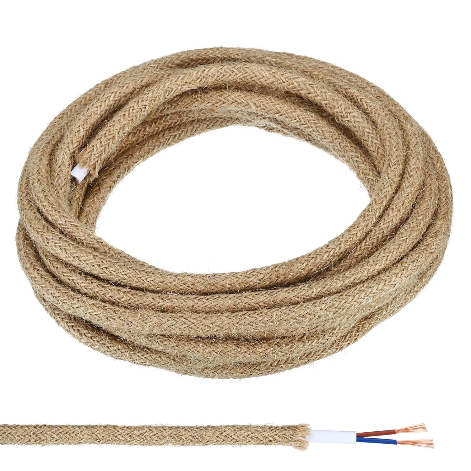 PATIKIL Fabric Cloth Covered Round Wire, 32.8ft 18AWG 2 Core Vintage Woven Electrical Cord for Pendant Light DIY Project, Linen