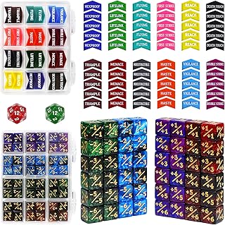 110PCS MTG Tokens & 12mm Life Counter Dice Set for Magic The Gathering with Box, Bulk Ability MTG Tokens D20 Loyalty 6 Sided Dice, Compatible with TCG CCG Magic Card Gaming Accessories