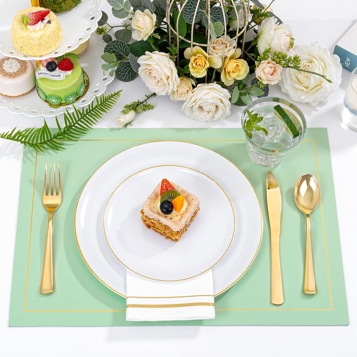 Festiva 350Pcs Gold Plastic Plates - White and Gold Dinnerware Set Disposable include 10" & 7" Plates,Cups,Silverware,Napkins -serve 50 Guests Perfect for Wedding& Easter&Birthday Party - Image 9