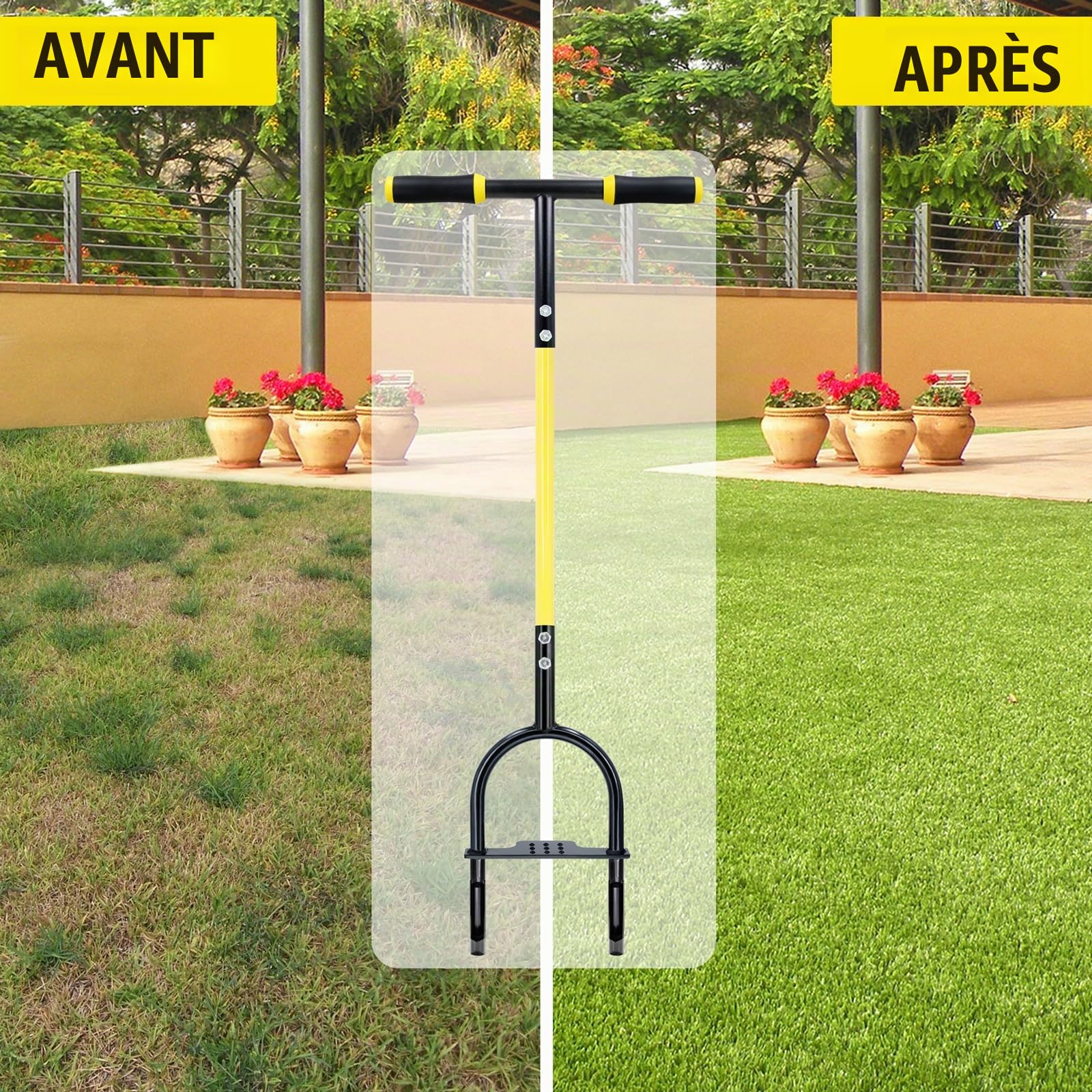 Jardineer Aérateur de pelouse - Aérateur manuel pour compacter le sol - Aérateurs d'herbe pour petites cours, jardin, pelouse