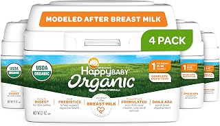 Happy Baby Organic Infant Formula with Iron Milk Based Powder Stage 1 for Babies 0-12 Months, No Corn Syrup Solids, No Carrageenan, Certified USDA Organic, Non GMO, 21 Ounce (Pack of 4)
