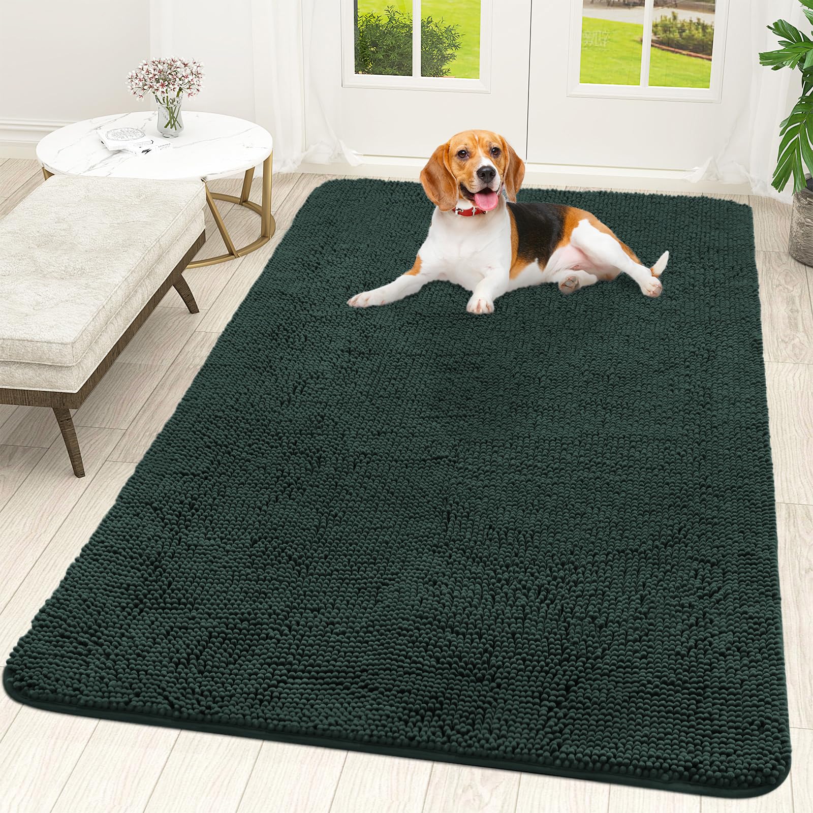 OLANLY Dog Door Mat for Muddy Paws, 59"x35" Moisture and Dirt Absorbent Non-Slip Washable Dog Door Mat Quick Dry Chenille Doormat Entrance Mat