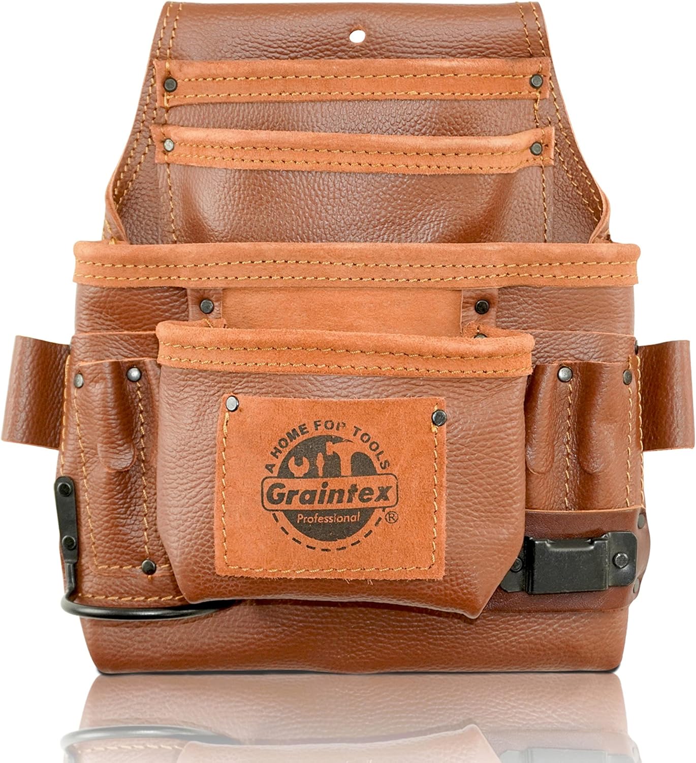Graintex ST2266 10 Pocket Nail & Tool Pouch Rugged Brown Color Top Grain Leather for Framers, Constructors, Electricians, Plumbers, Hnadyman