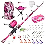 Lanaak Kids Beginner\'s Fishing Pole and Tackle Box - with All New Kids Camo Back-Pack, Net, Reel and Beginners Guide - Rod and Reel Kit for Boys, Girls, or Youth (Camo Pink)