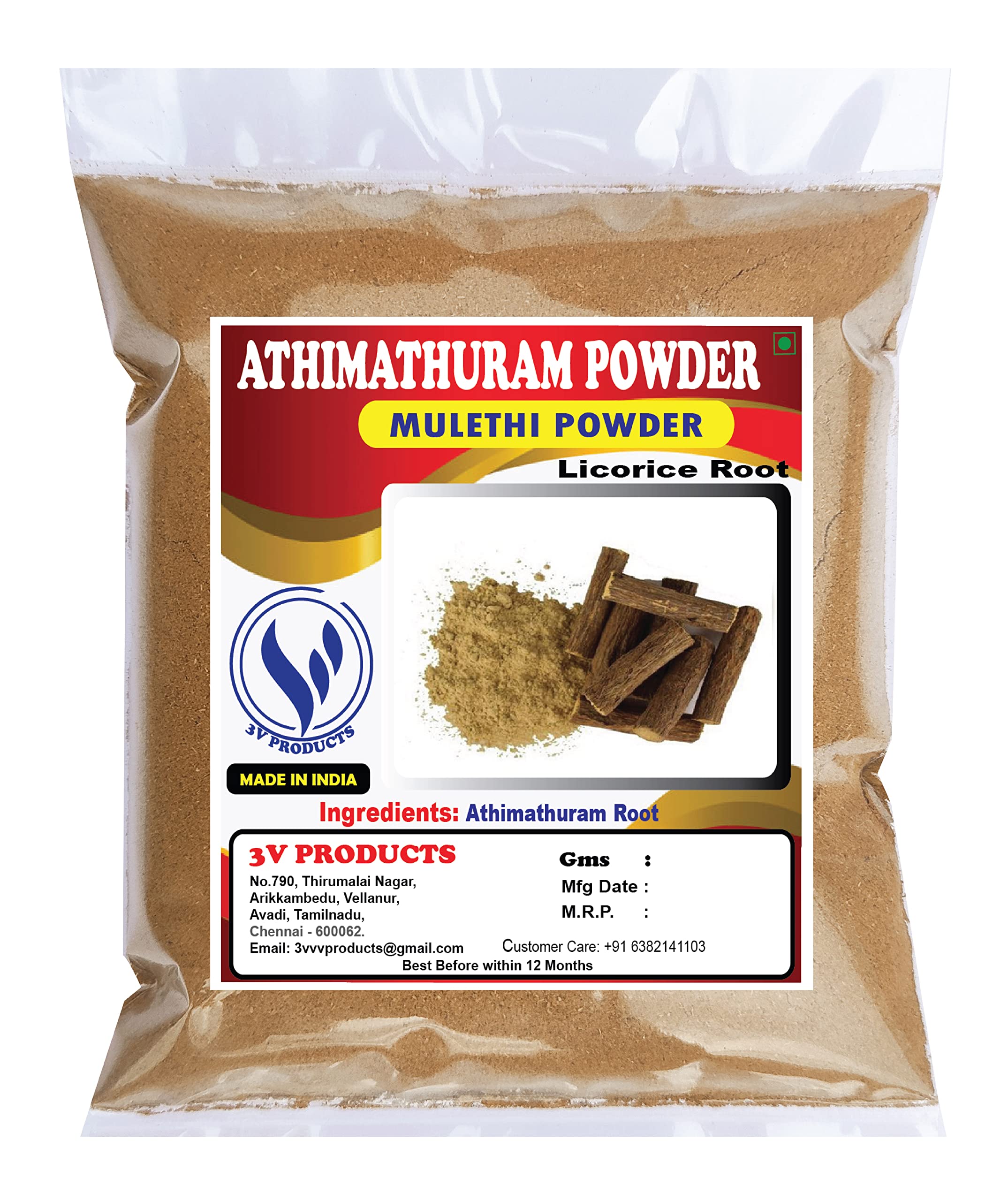 3V PRODUCTS Athimathuram Powder | Mulethi | Licorice | Glycyrrhiza Glabra - Pack of 2X50g (B0BFB7N4VD) Amazon Price History, Amazon Price Tracker