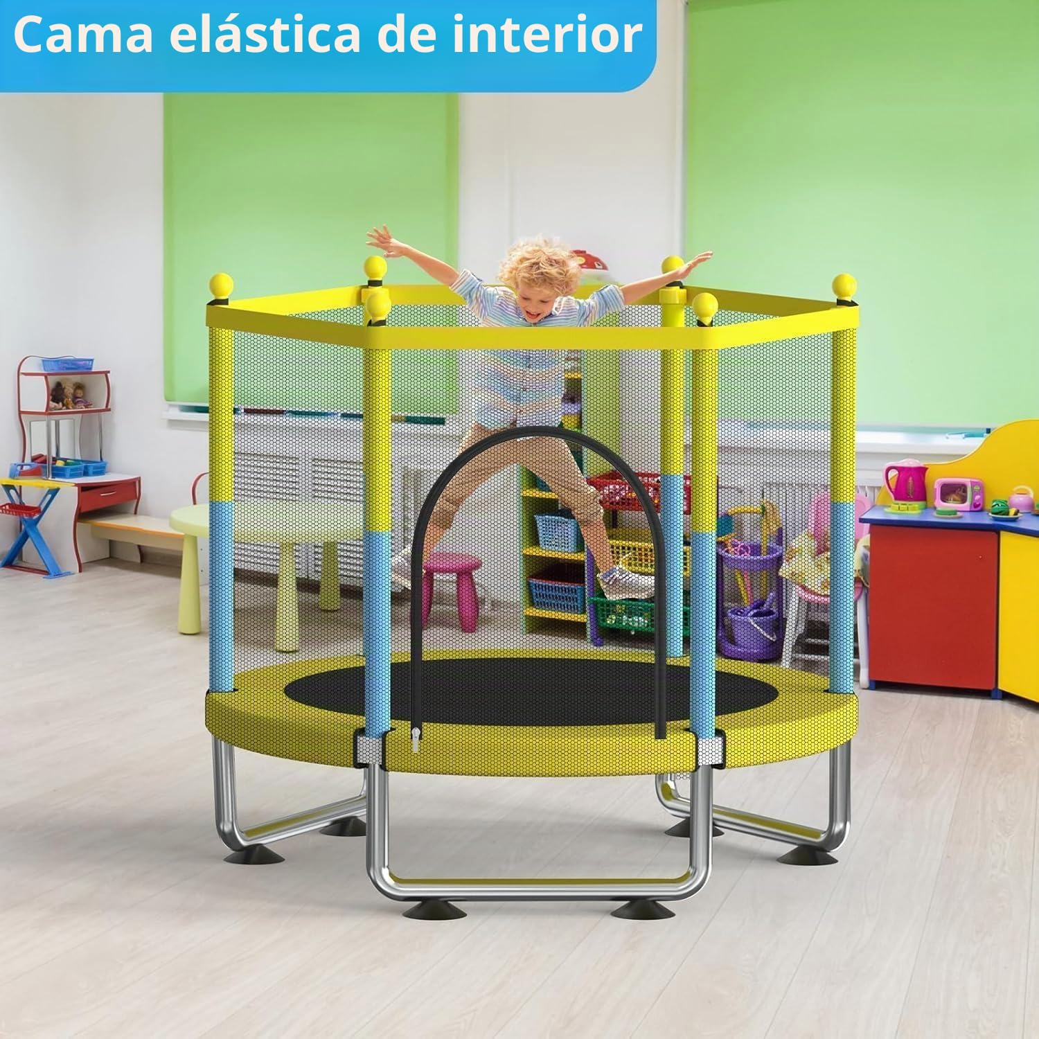 Trampolín de 150 cm para niños, para exterior e interior, con red de seguridad, ajustable 150 kg, para niños y niñas de 3 a 8 años