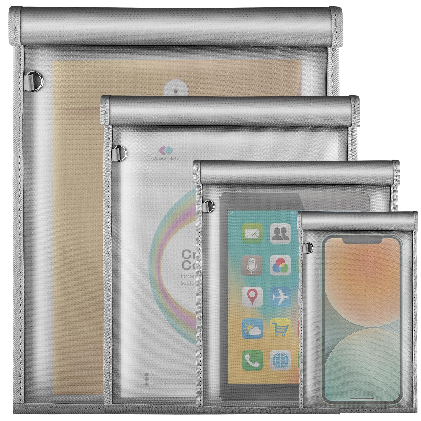 Faraday Bag Keyless Go Lot de 4 sacs de protection contre les radiations, bloquant les signaux RF ignifuges et étanches, GPS/RFID, bloqueur de signal pour tablettes/téléphone portable/clés de