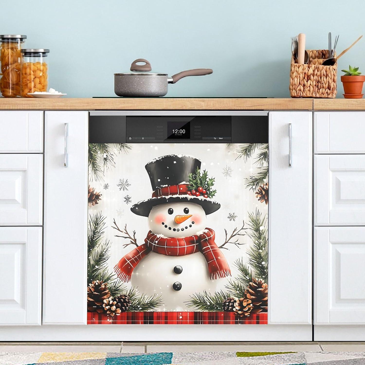 Christmas Snowman Dishwasher Magnet Cover Panel Xmas Magnetic Dishwasher Covers Refrigerator Sticker Decal Winter Decorative Washing Machine Cover for Home Kitchen,23x26in Large Snowman