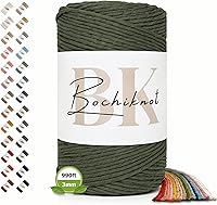 Vista 33 de BOCHIKNOT Cordón de macramé de 5 mm - Cordón de macramé de una hebra - Cordón de algodón para macramé y anudado - Suministros de cuerda de macramé